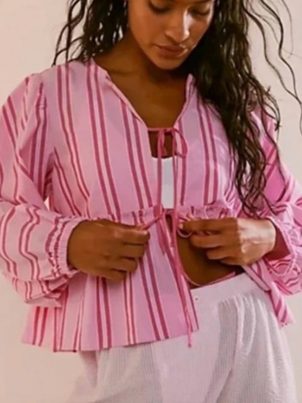 Free People pink peplum tie front Brunch Babe Blouse size small